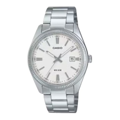 Casio MTP-1302DA-7AV Date Display White Dial Stainless Steel Strap Analog Men Watch
